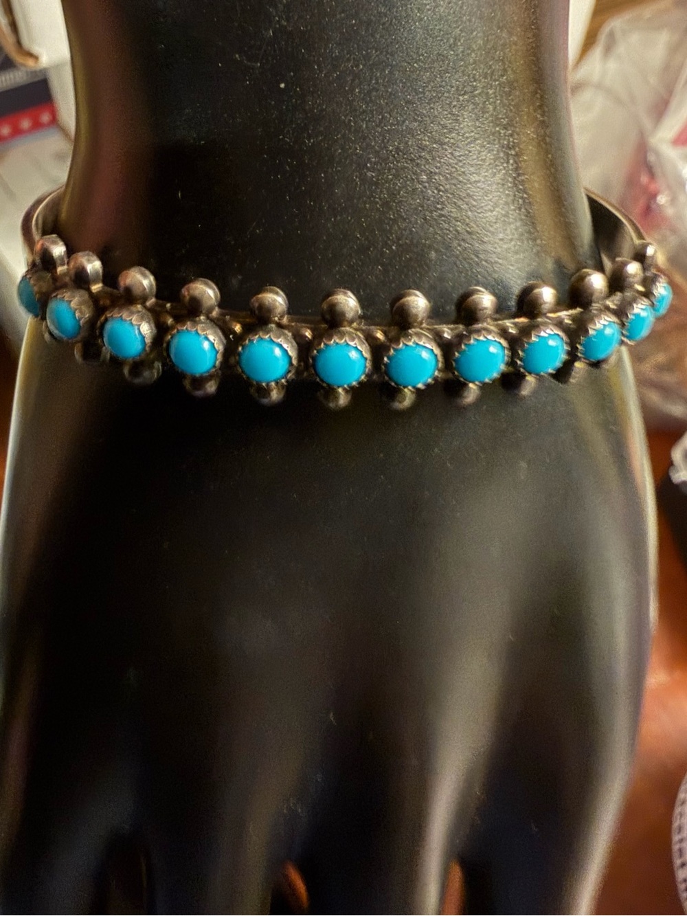 Vintage Native American Zuni snake eye Turquoise Sterling silver Bracelet  S